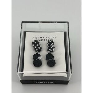 Perry Ellis Portfolio Men's Silk Knot Cufflinks - Black And White 8 Piece